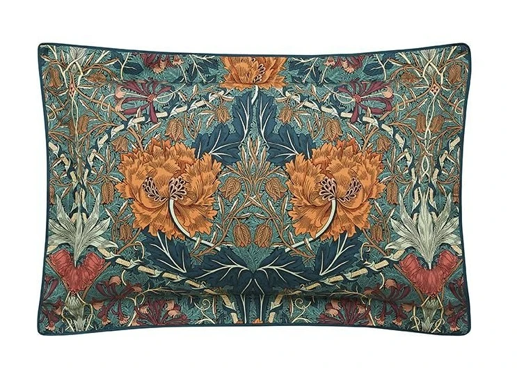 Morris & Co Honeysuckle & Tulip Oxford Pillowcase Mulberry & Teal 3 Morris & Co Honeysuckle & Tulip Oxford Pillowcase Mulberry & Teal