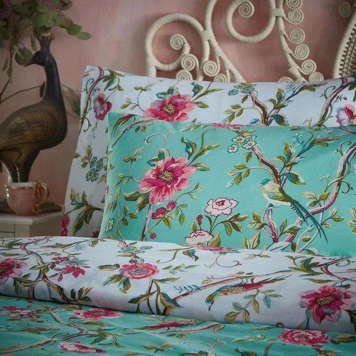 Furn Vintage Chinoiserie Floral Exotic Duvet Cover Set Jade 5 Furn Vintage Chinoiserie Floral Exotic Duvet Cover Set Jade - Image 3