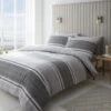 Catherine Lansfield Textured Banded Stripe Charcoal Duvet Set -The Fine Bedding Company shop 54081 23935